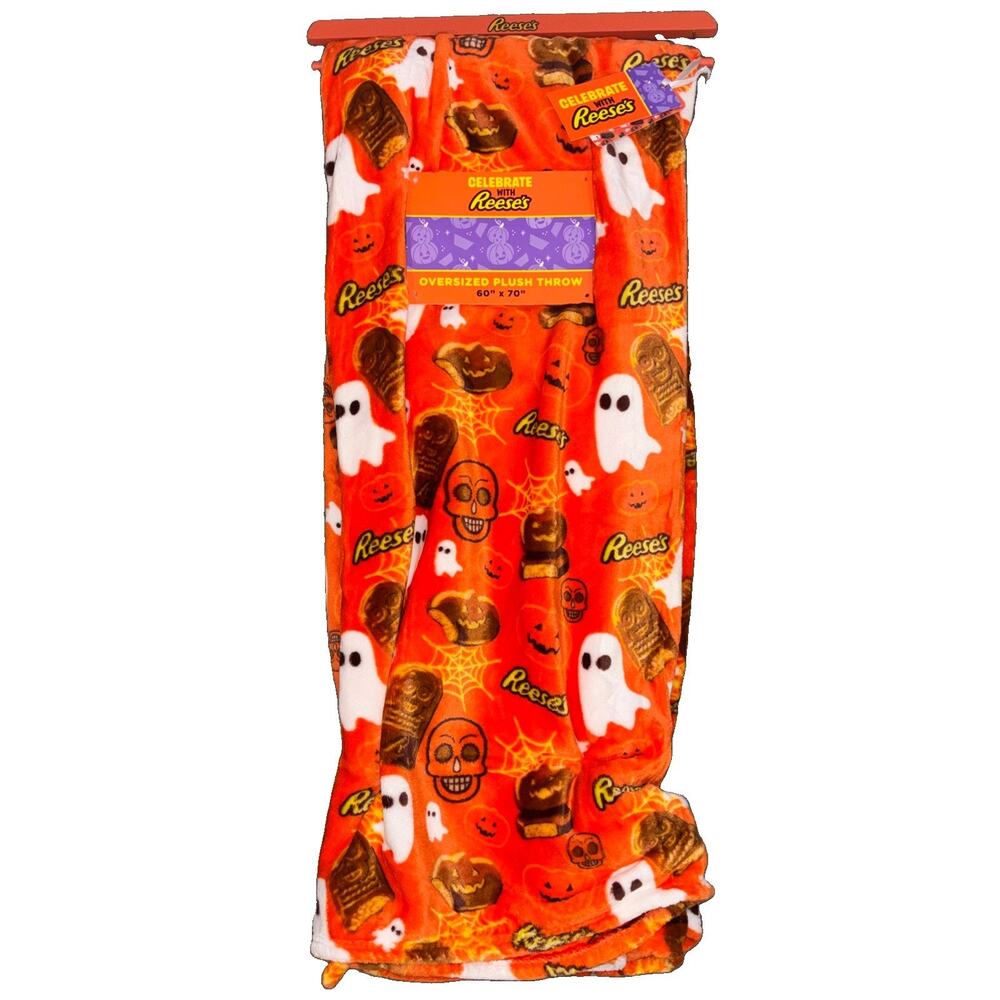 Hershey Reece's Orange Ghost Halloween Candy Plush Super Soft Throw Blanket NEW
